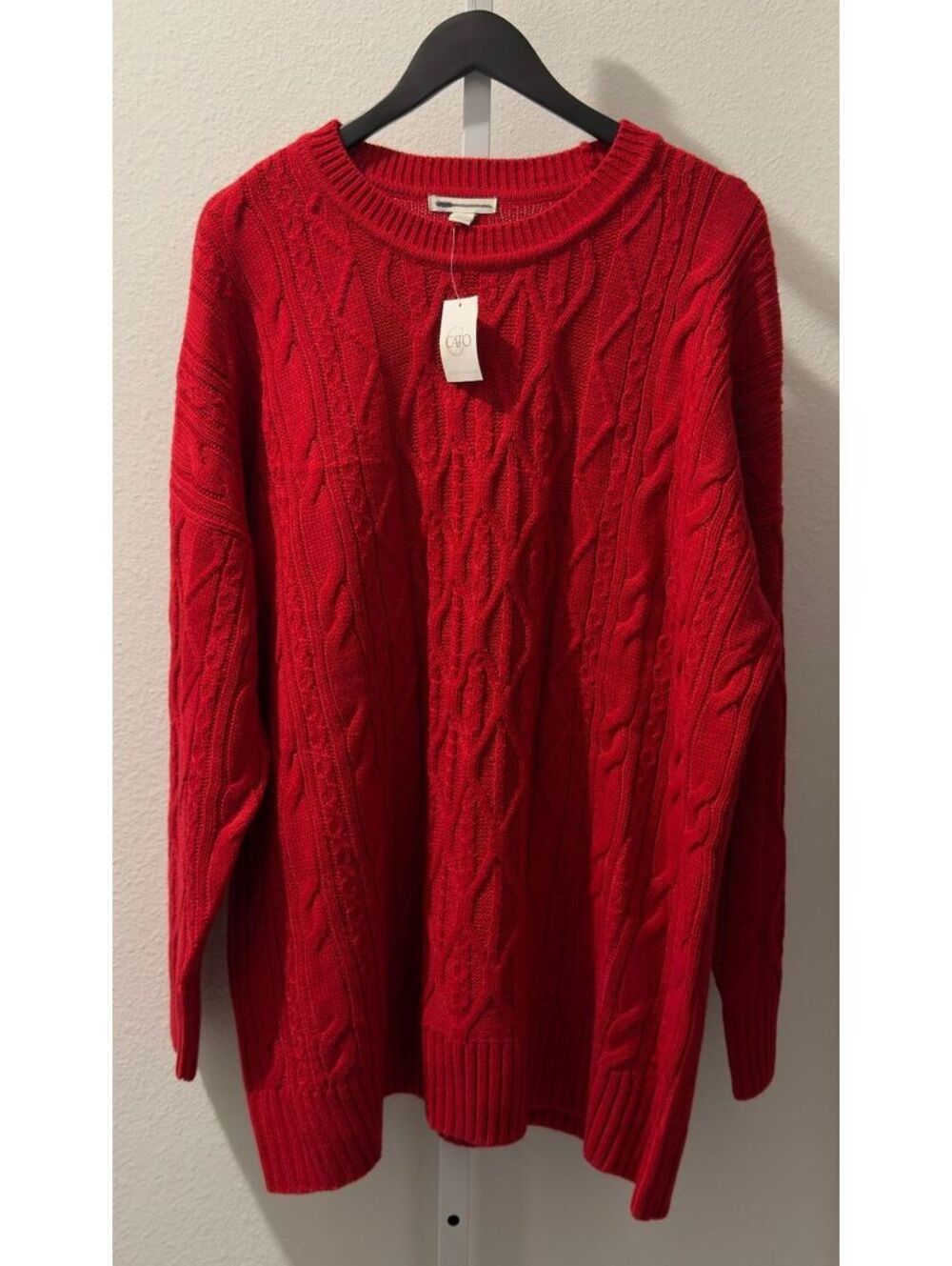 Cato Vibrant Red Cable Knit Crewneck Sweater Women Size 18/20W